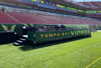 XFL Vipers custom risers banners guard rail tiered judges outdoor sports stadium 2